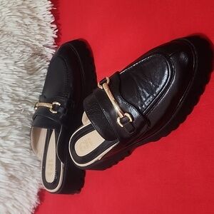 Gianni Bini "Hold On" leather lug sole platform mule with Gold Accents